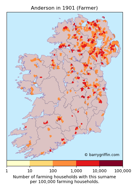 ANDERSON Farmer Surname Map in 1901}