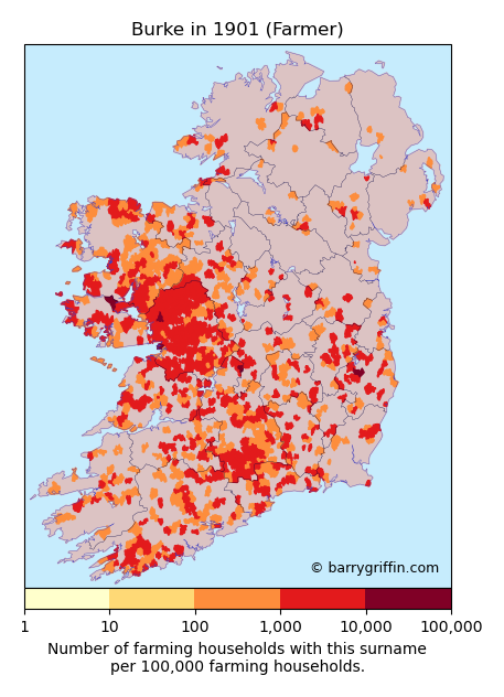 BURKE Farmer Surname Map in 1901}