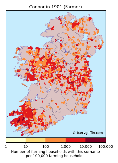 CONNOR Farmer Surname Map in 1901}