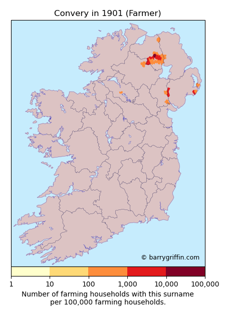 CONVERY Farmer Surname Map in 1901}