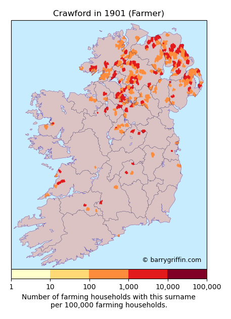 CRAWFORD Farmer Surname Map in 1901}