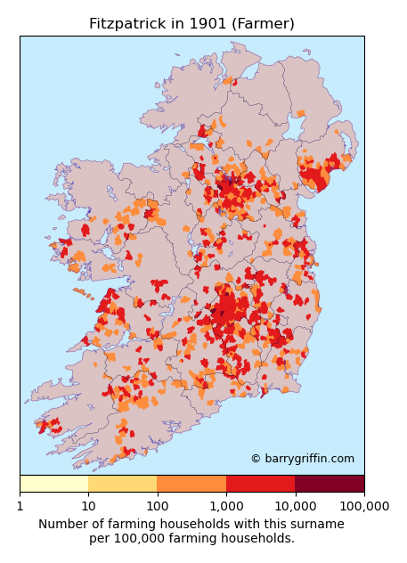 FITZPATRICK Farmer Surname Map in 1901}