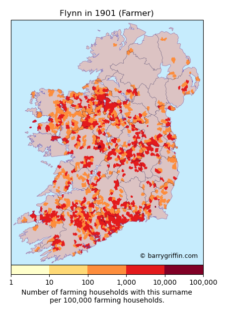 FLYNN Farmer Surname Map in 1901}