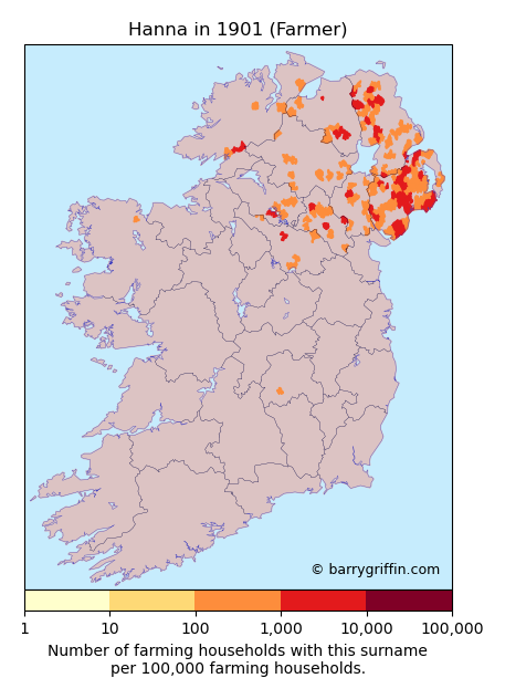 HANNA Farmer Surname Map in 1901}