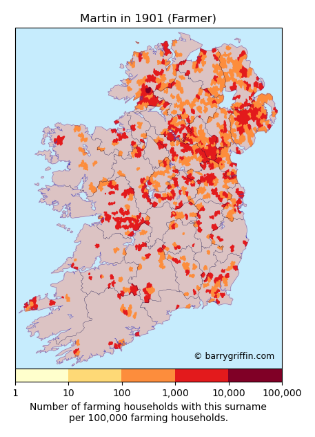 MARTIN Farmer Surname Map in 1901}