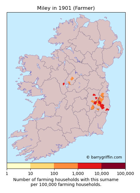 MILEY Farmer Surname Map in 1901}