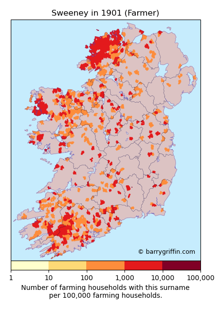 SWEENEY Farmer Surname Map in 1901}