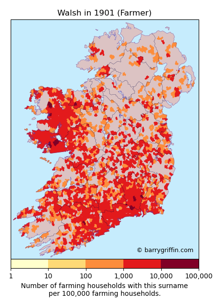 WALSH Farmer Surname Map in 1901}