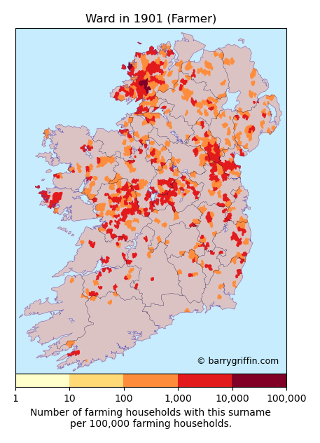 WARD Farmer Surname Map in 1901}