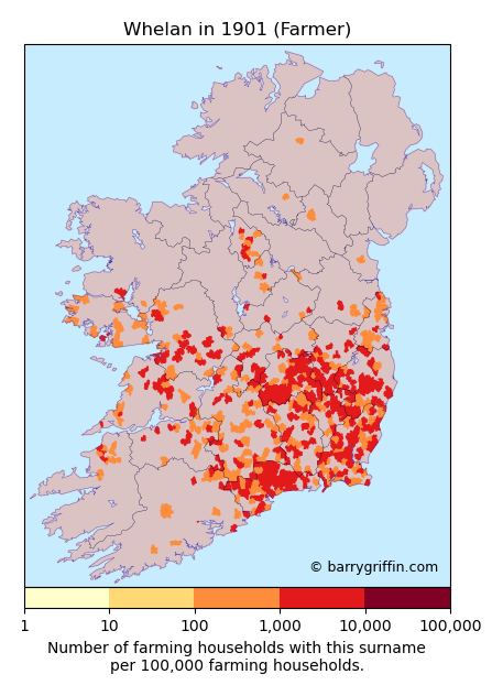 WHELAN Farmer Surname Map in 1901}