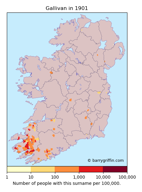 GALLIVAN Surname Map in 1901