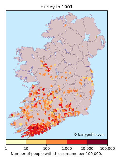 HURLEY Surname Map in Irish in 1901
