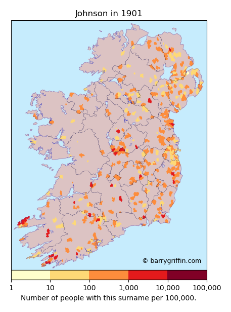 JOHNSON Surname Map in 1901
