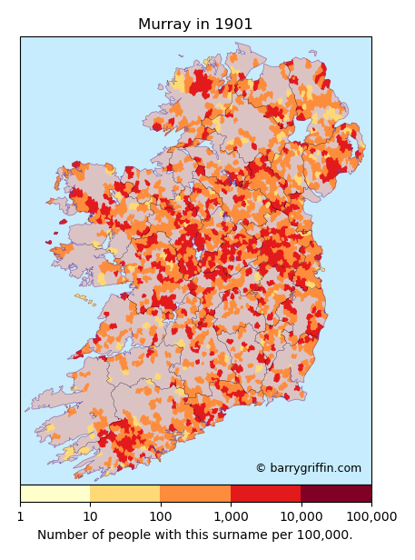 MURRAY Surname Map in Ireland in 1901
