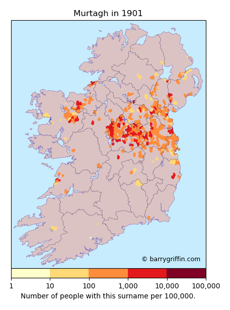 MURTAGH Surname Map in 1901