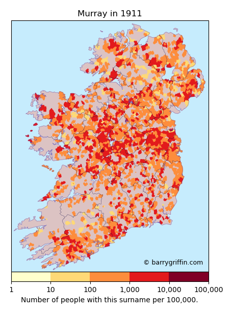 MURRAY Surname Map in Ireland in 1911