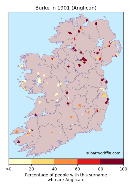 BURKE Anglican Surname Map in 1901}