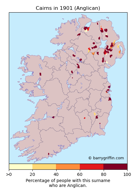CAIRNS Anglican Surname Map in 1901}