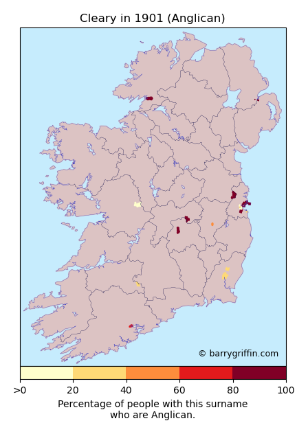 CLEARY Anglican Surname Map in 1901}