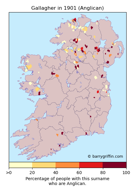 GALLAGHER Anglican Surname Map in 1901}