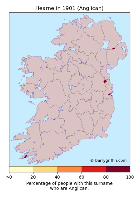 HEARNE Anglican Surname Map in 1901}