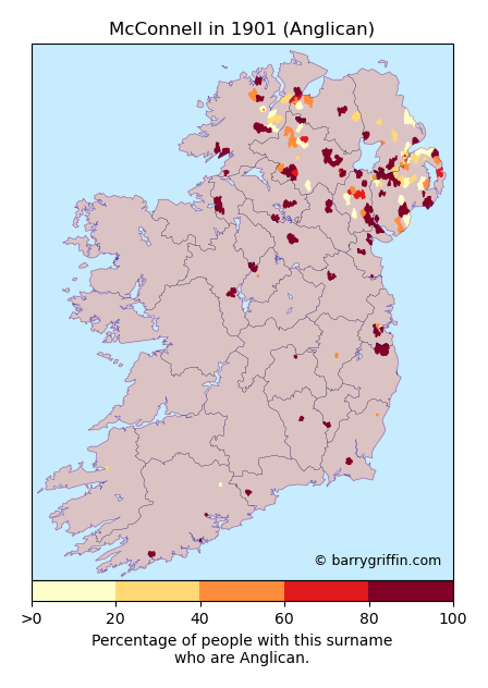 MACCONNELL Anglican Surname Map in 1901}