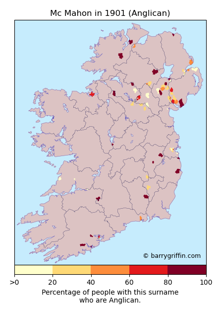 MACMAHON Anglican Surname Map in 1901}