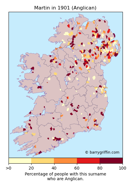 MARTIN Anglican Surname Map in 1901}