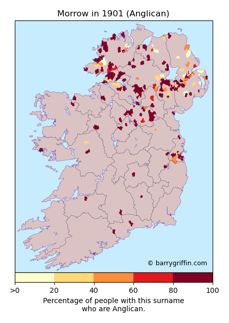 MORROW Anglican Surname Map in 1901}