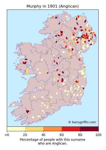 MURPHY Anglican Surname Map in 1901}