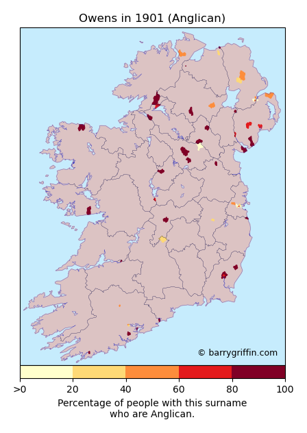 OWENS Anglican Surname Map in 1901}