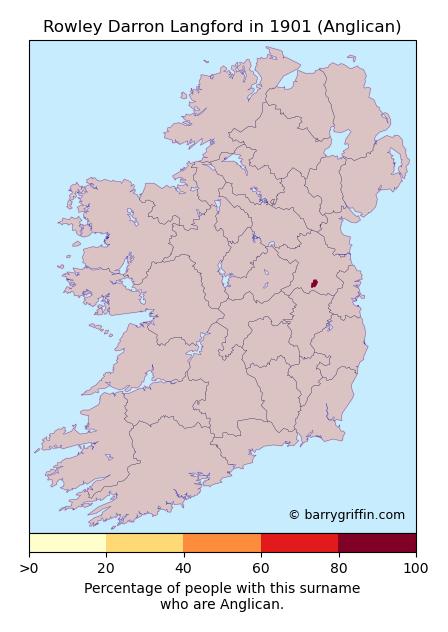 ROWLEYDARRONLANGFORD Anglican Surname Map in 1901