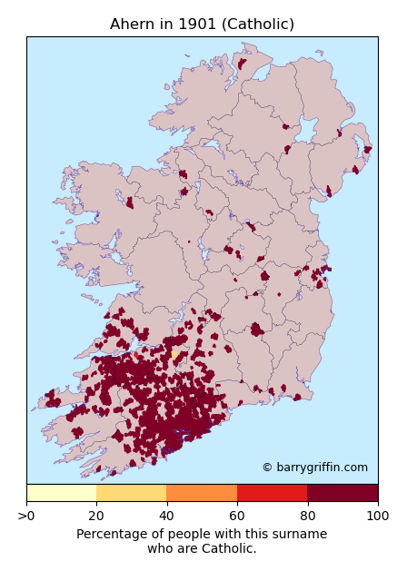 AHERN Catholic Surname Map in 1901}