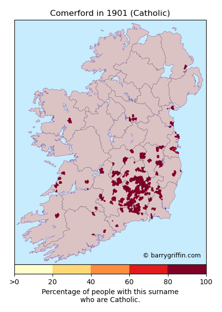COMERFORD Catholic Surname Map in 1901}