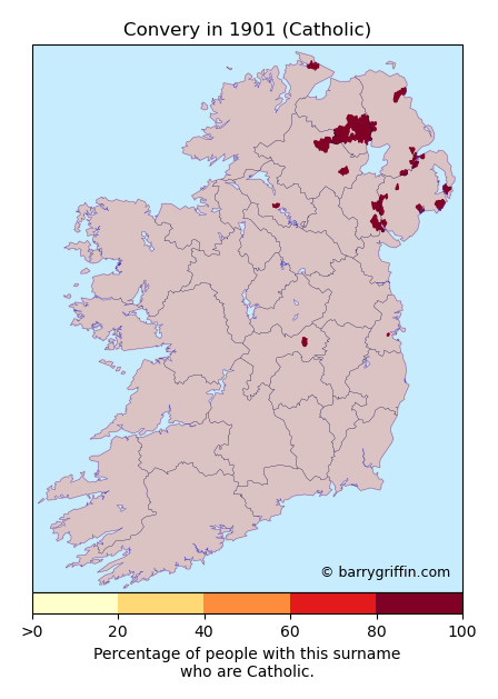 CONVERY Catholic Surname Map in 1901}