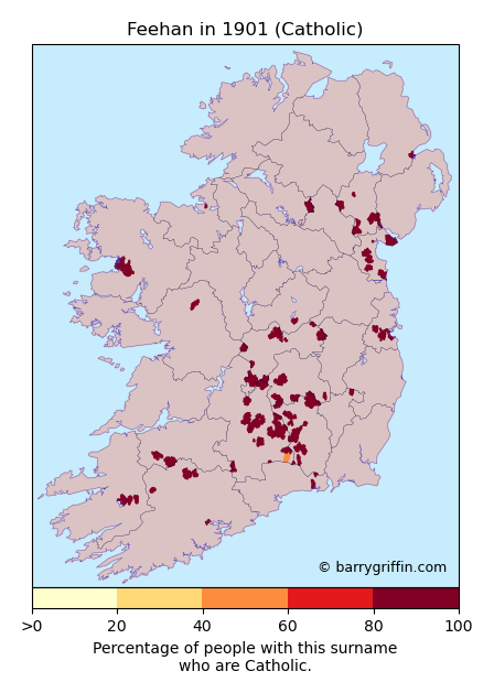 FEEHAN Catholic Surname Map in 1901}