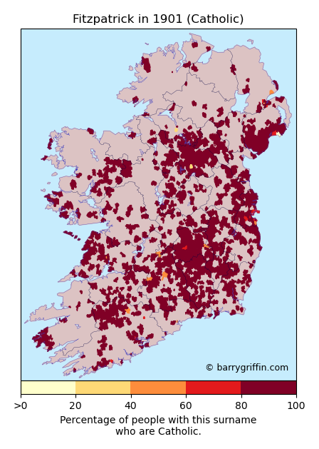 FITZPATRICK Catholic Surname Map in 1901}