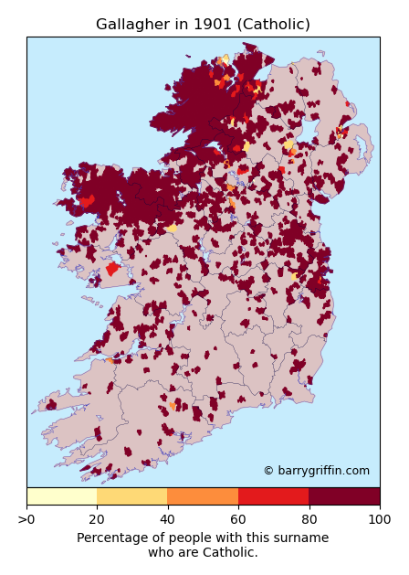 GALLAGHER Catholic Surname Map in 1901}