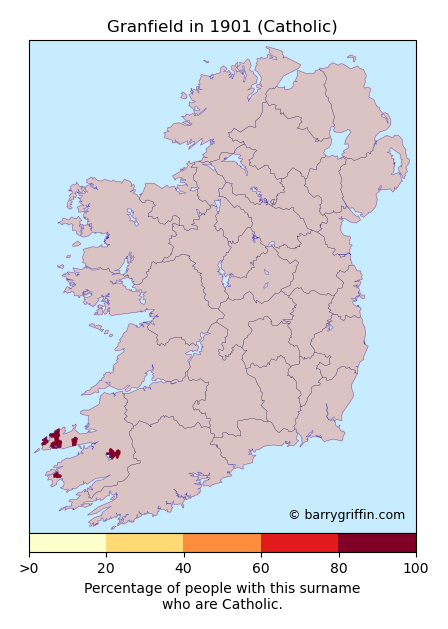 GRANFIELD Catholic Surname Map in 1901}