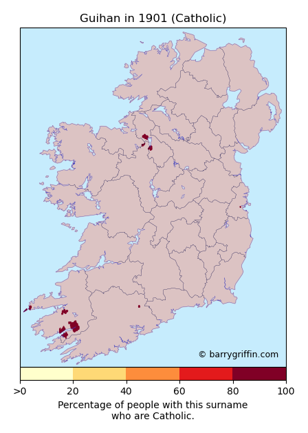 GUIHAN Catholic Surname Map in 1901