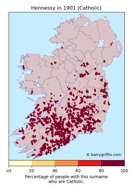 HENNESSY Catholic Surname Map in 1901}
