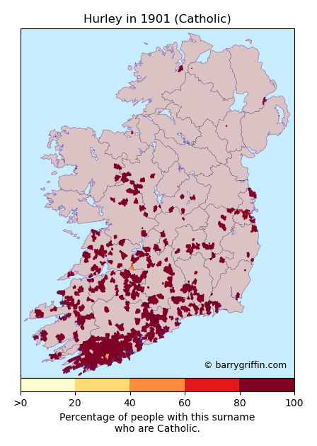 HURLEY Catholic Surname Map in 1901}