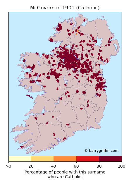 MACGOVERN Catholic Surname Map in 1901}