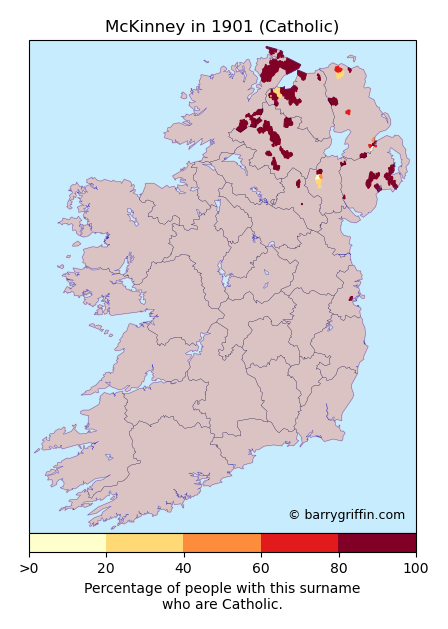 MACKINNEY Catholic Surname Map in 1901}
