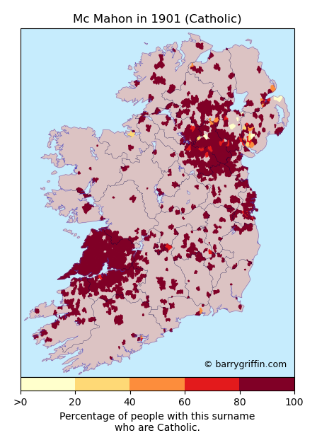 MACMAHON Catholic Surname Map in 1901}