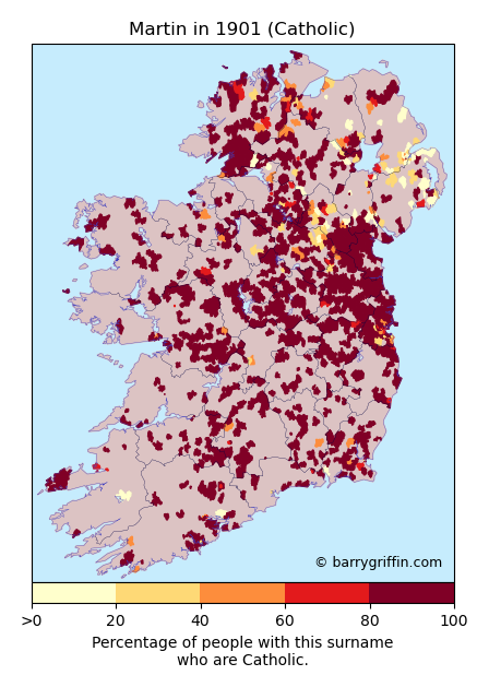 MARTIN Catholic Surname Map in 1901}