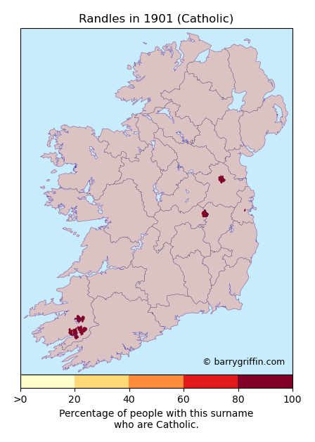 RANDLES Catholic Surname Map in 1901}