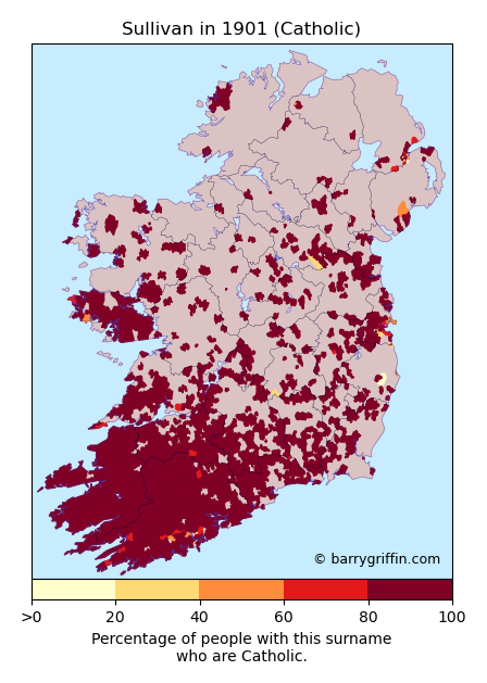 SULLIVAN Catholic Surname Map in 1901}