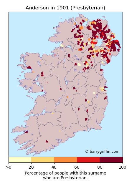 ANDERSON Presbyterian Surname Map in 1901}