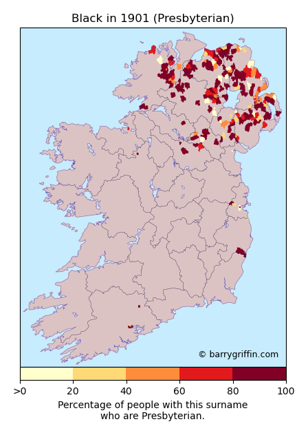 BLACK Presbyterian Surname Map in 1901}